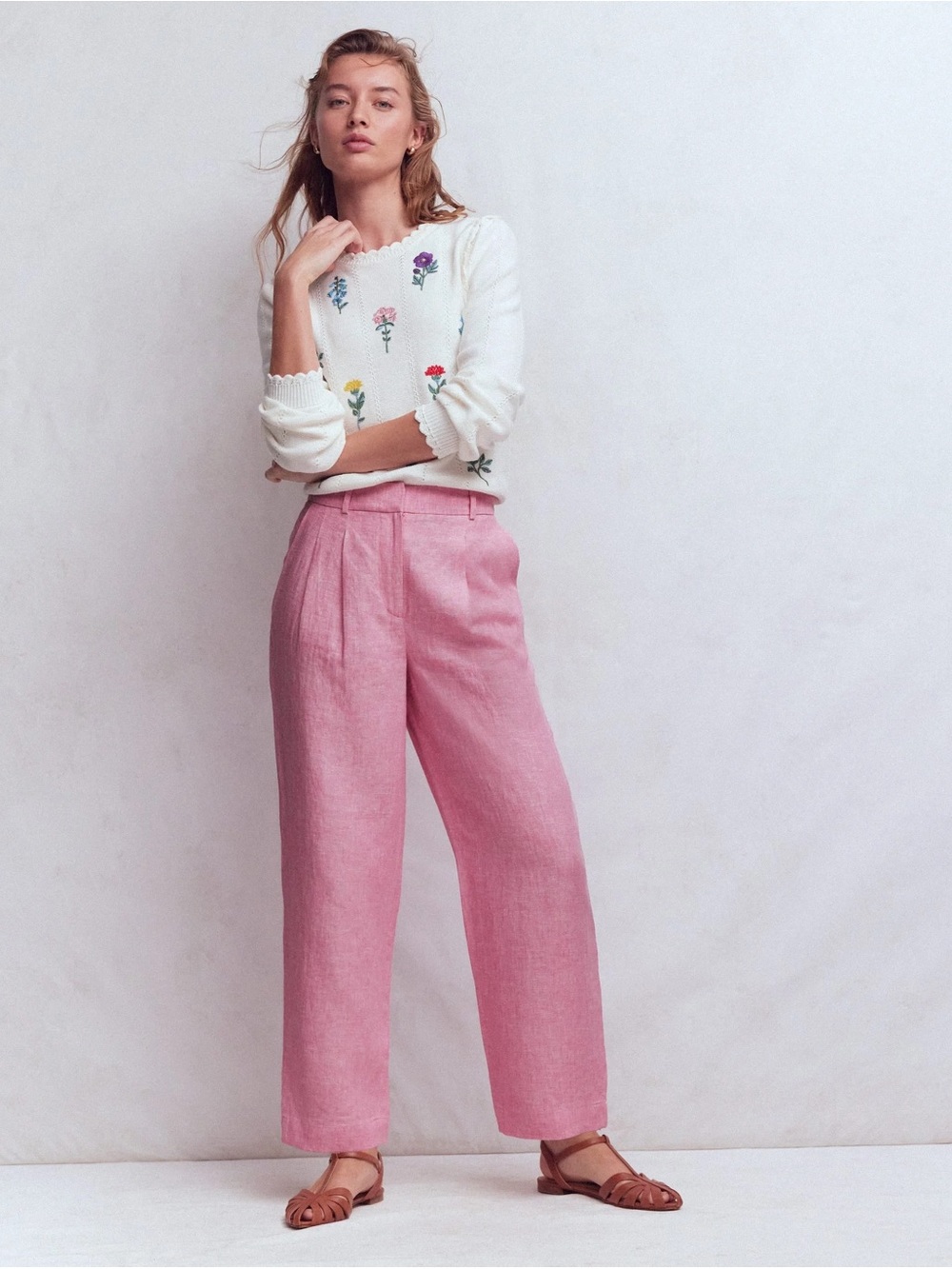 Boden Bloomsbury Linen Pants - Moonlit Mauve Chambray in Size 14 R